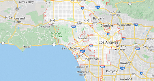 Map of Los Angeles and Surrounding Areas serviced by Niagara Carpet and Cleaning Systems